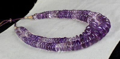 Certified Natural Amethyst Round Beads Necklace 2l 1127ct Unique Sterling Silver