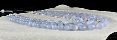 Certified Natural Blue Chalcedony 814ct Teardrop Beads Fine Necklace