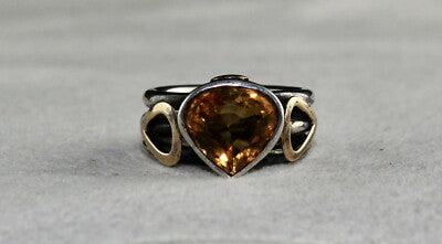 Antique Yellow Citrine 10ct 18k Gold Ladies Ring In Sterling Silver For Wedding