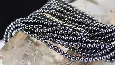 Natural Hematite Beads Necklace 23 Inch 725 Carat Weight 9 Line Round Ladies