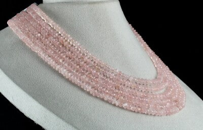 Natural Pink Rose Quartz 749 Ct Beads Gemstone Fashion Necklace 6 Line