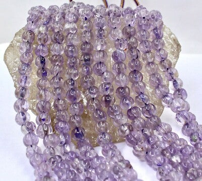 Vintage Natural Amethyst 755 Ct Melon Carved Beads Purple Gemstone Necklace