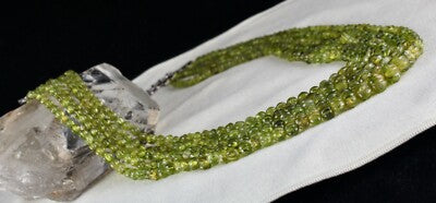Certified Antique Natural Peridot Carved Beaded Necklace 716 Ct Sterling Silver