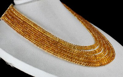 Certified Natural Yellow Citrine Faceted Beads Necklace 5 L 834 Ct For Women