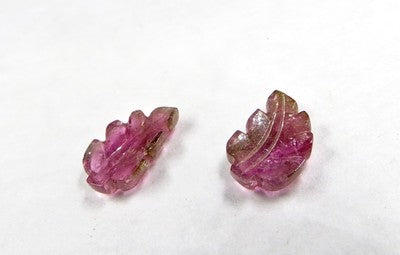 Natural Pink Tourmaline Carved Leaves Pair 6.25ct Gemstone Earrings