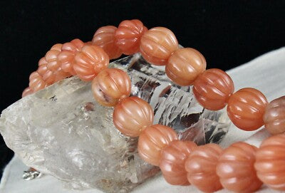 Natural Orange Aventurine 1297 Ct Carved Beaded Necklace Sterling Silver Clasp