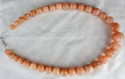Natural Orange Quartz 1072 Ct Melon Beaded Necklace Sterling Silver Clasp