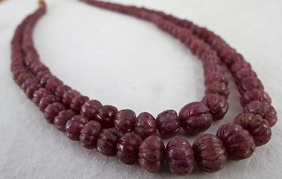 Certified Natural Ruby 276 Ct Carved Melon Gemstone Beads Necklace For Ladies
