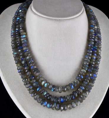 Natural Labradorite 1001 Carats Faceted Round Gemstone Sterling Silver Necklace
