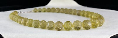 Certified Lemon Quartz 674 Ct Engraved Gemstone Vintage Beaded Necklace