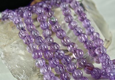 Natural Amethyst 569ct Carved Melon 3 Line Ladies Beads Necklace