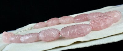 Certified Rare Big Rose Quartz 2027ct Carved Beads Sterling Silver Necklace