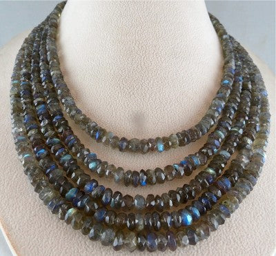 Labradorite Faceted Round Beads 10ct 5 L 775 Cts Sterling Silver Necklace