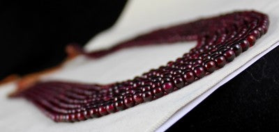 Natural Red Garnet Beads Necklace 901 Cts Round 7 Line Gemstone Ladies Stone