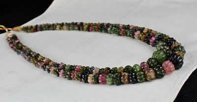 Certified Natural Multi Tourmaline 602 Ct Carved Beads Gemstone Necklace
