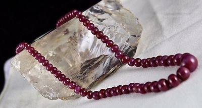 Certified Natural Ruby Necklace Round Beads 216 Ct Sterling Silver Clasp