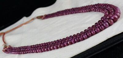 Certified Natural Ruby 444 Ct Beads Round 3 Line Gemstone Beaded Necklace