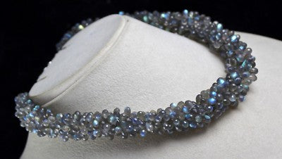 561 Ct Natural Labradorite Briolette Necklace 18" Sterling Silver Women