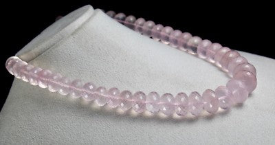 Faceted Rose Quartz Beads Necklace 1125 Ct Pink Gemstone Sterling Silver