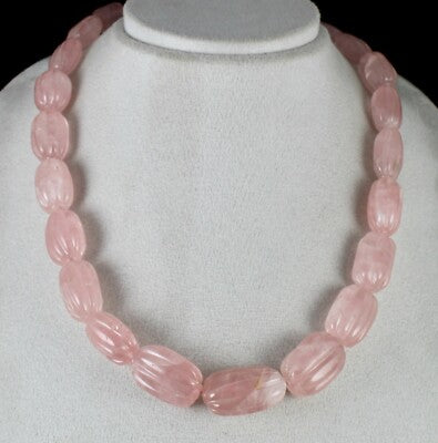 Natural Rose Quartz 903 Ct Melon Carved Silver Necklace Sterling Silver