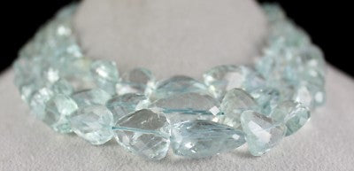 Certified Natural Aquamarine 914 Ct Faceted Tumble Beads Blue Necklace