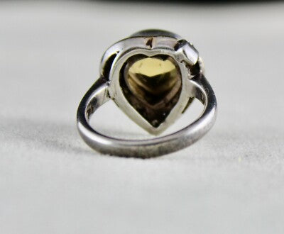 Antique Natural Yellow Citrine 10ct Heart Cut 18k Gold Silver Victorian Ring