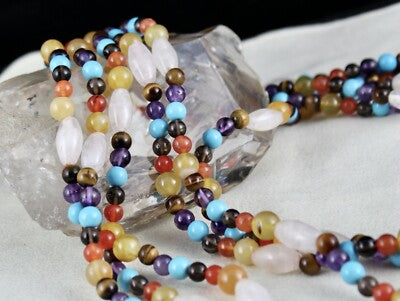 Handmade Natural Semi Precious 1077 Ct Beads 3 Line Gemstone Fashion Necklace