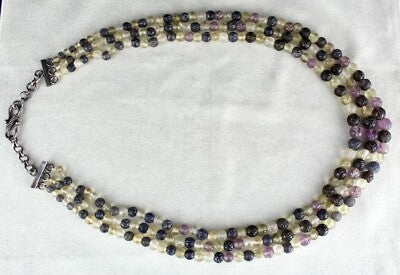 Vintage Multi Natural Semi Precious Carved Beads Gemstone Necklace 578 Ct