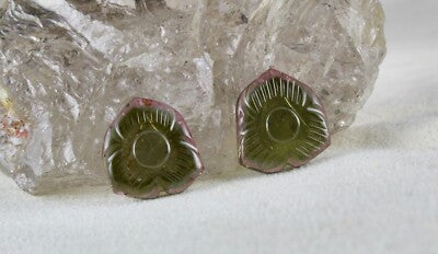 Natural Multi Green Tourmaline 31.26 Ct Carved Gemstone Earring Design