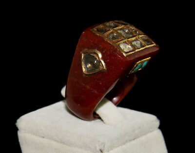 Certified Antique Orange Quartz 10ct Natural Diamond Turquoise 22k Gold Ring