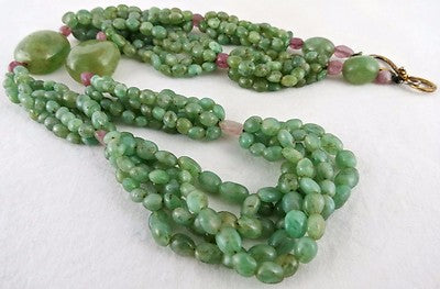Antique Ruby Emerald 385 Ct Fine Gemstone Beaded Necklace, Party Designer Women