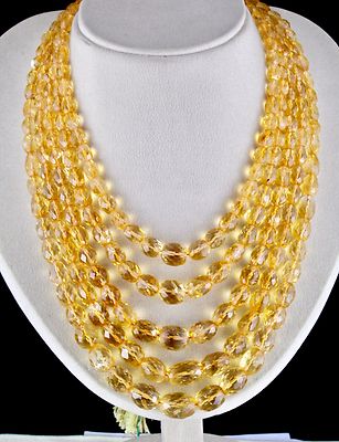 Certified Natural Citrine Beads Necklace 5l 1222ct Faceted Oval Yellow Gemstone