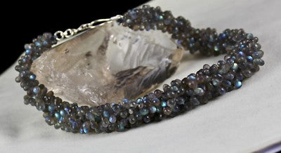 561 Ct Natural Labradorite Briolette Necklace 18" Sterling Silver Women