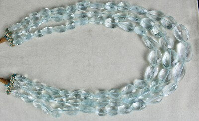 Certified Natural Blue Aquamarine Bead Necklace 1228 Ct Tumble Facets For Women