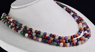 3 Line Multi Semi-precious Carved Beads Gemstone Ladies Necklace 463ct