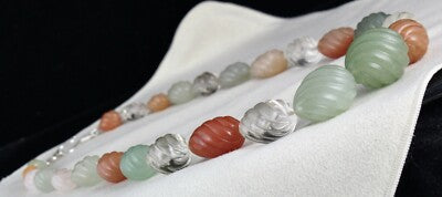 Natural Semi Precious Gemstone Melon Beads Necklace 901 Cts Sterling Silver