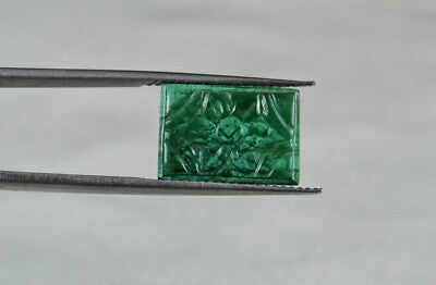 Natural Emerald 3.64 Ct Rectangle Carved Gemstone For Ring Pendant Brooch