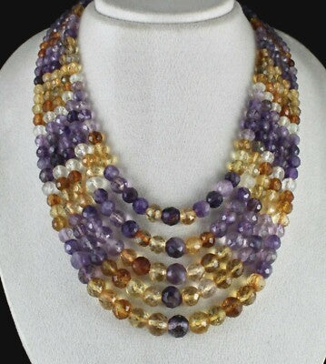 Natural Citrine Amethyst Faceted Multi Beads 1085 Ct Gemstone Necklace 5l