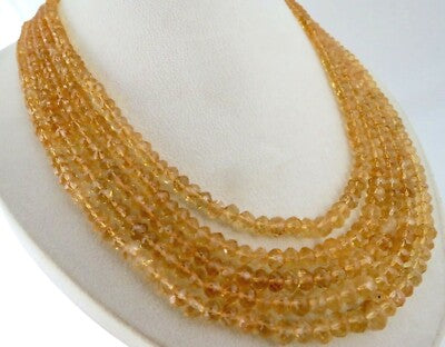 Natural Citrine 600 Carats Beaded Necklace 5-line Faceted Round Gemstone String