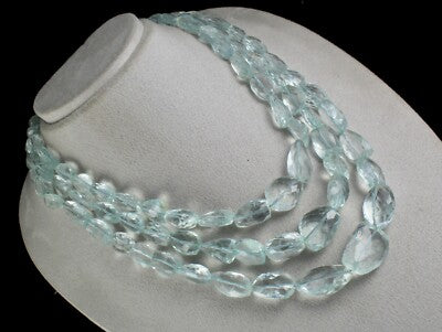 Certified Natural Blue Aquamarine Bead Necklace 1228 Ct Tumble Facets For Women