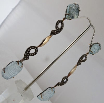 Certified 18k Gold Sterling Silver Natural Diamond Blue Aquamarine 92ct Earrings