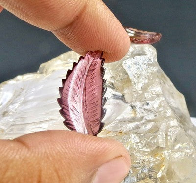 Natural Tourmaline Carved Leaves 19.49 Ct Gemstone 2 Pc For Designing