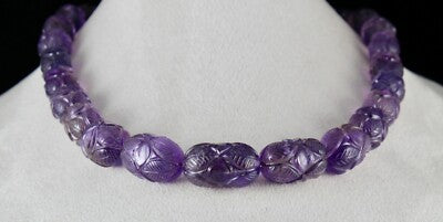 Certified Natural Amethyst Engraved Bead 955 Ct Sterling Silver Vintage Necklace
