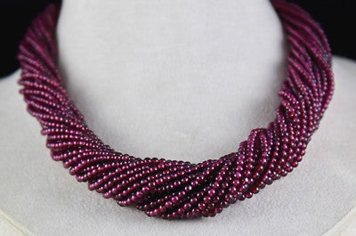 Natural Garnet Round Beaded 25 L 960 Ct Pink Gemstone Sterling Silver Necklace