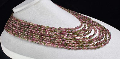Certified Natural Tourmaline 728 Ct Bicolor Cabochon Beaded Necklace