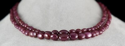 Certified Natural Ruby 319ct Beads Long 2 Line Untreated Gemstone Necklace