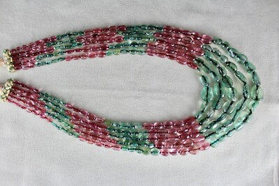 Certified Natural Emerald Tourmaline 581 Ct Multi Colour Beads Necklace 5l