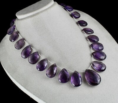 Certified Natural Amethyst Beads Tear Drops 704ct Sterling Silver Necklace 36mm
