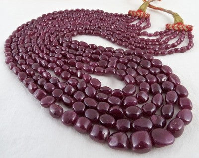 Certified Natural Ruby Beads 540 Ct 5-line Precious Gemstone Necklace For Ladies