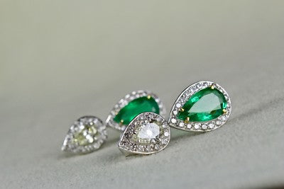 Certified Natural Zambia Emerald 54ct Natural Diamond Pear Cut 18k Gold Earrings